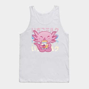 Cute Axolotl Drinking Strawberry Milk Tank Top